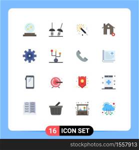 16 Thematic Vector Flat Colors and Editable Symbols of setting, estate, microphone, clear, buildings Editable Pack of Creative Vector Design Elements