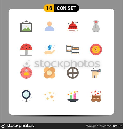 16 Thematic Vector Flat Colors and Editable Symbols of vegetable, mushroom, winter, food, rainy Editable Pack of Creative Vector Design Elements