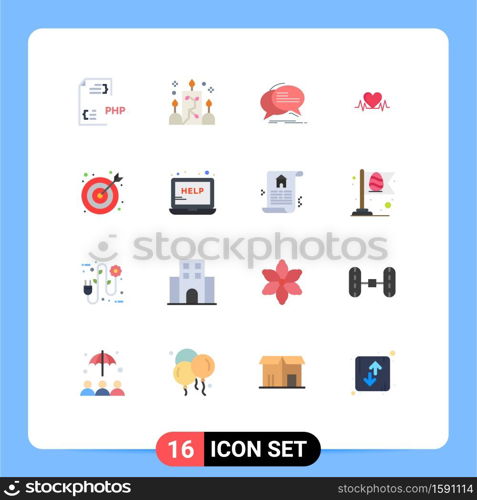 16 Thematic Vector Flat Colors and Editable Symbols of wedding, love, ornamental, heartbeat, speech Editable Pack of Creative Vector Design Elements