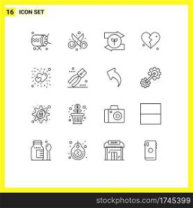 16 Thematic Vector Outlines and Editable Symbols of bright, heart, art, love, green eco Editable Vector Design Elements