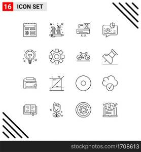 16 Thematic Vector Outlines and Editable Symbols of bulb, message, air, graph, banking Editable Vector Design Elements
