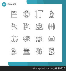 16 Thematic Vector Outlines and Editable Symbols of construction, knight, preserver, horse, strategy Editable Vector Design Elements