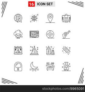 16 Thematic Vector Outlines and Editable Symbols of data, mail, cross, cloud, shopping Editable Vector Design Elements