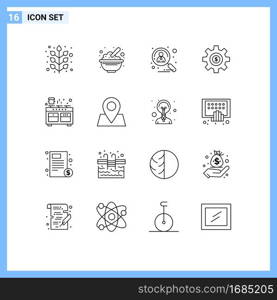 16 Thematic Vector Outlines and Editable Symbols of dollar, wheel, peanuts, cog, recruitment Editable Vector Design Elements