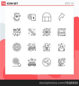 16 Thematic Vector Outlines and Editable Symbols of email, right, building, direction, arrow Editable Vector Design Elements