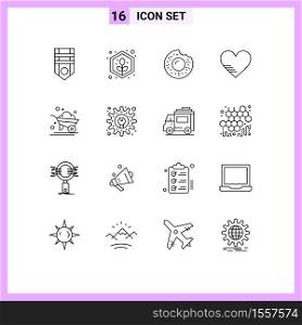 16 Thematic Vector Outlines and Editable Symbols of farming, agriculture, donut, favorite, love Editable Vector Design Elements