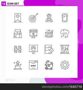 16 Thematic Vector Outlines and Editable Symbols of food, bottle, construction, iphone, mobile Editable Vector Design Elements