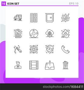 16 Thematic Vector Outlines and Editable Symbols of future, settings, buildings, gear, home gate Editable Vector Design Elements