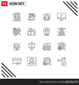 16 Thematic Vector Outlines and Editable Symbols of gift, medicine, eight, tablet, education Editable Vector Design Elements