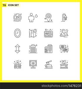 16 Thematic Vector Outlines and Editable Symbols of home, appliances, map, shower, hotel Editable Vector Design Elements