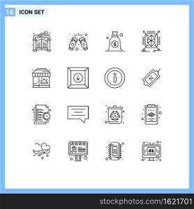 16 Thematic Vector Outlines and Editable Symbols of hotel, city, dollar, structure, prototyping Editable Vector Design Elements