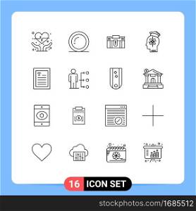 16 Thematic Vector Outlines and Editable Symbols of knowledge, head, business, capability, suitcase Editable Vector Design Elements