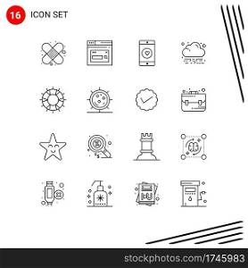 16 Thematic Vector Outlines and Editable Symbols of lifebuoy, cloud, application, green, heart Editable Vector Design Elements