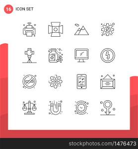 16 Thematic Vector Outlines and Editable Symbols of light, cinema, studio, process, energy Editable Vector Design Elements
