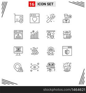 16 Thematic Vector Outlines and Editable Symbols of page, dollar, mechanical, job, man Editable Vector Design Elements