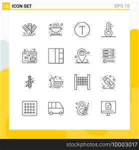 16 Thematic Vector Outlines and Editable Symbols of printer, weather, pan, thermometer, symbols Editable Vector Design Elements