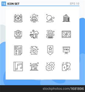 16 Thematic Vector Outlines and Editable Symbols of real estate, business, sport, buildings, skyscraper Editable Vector Design Elements