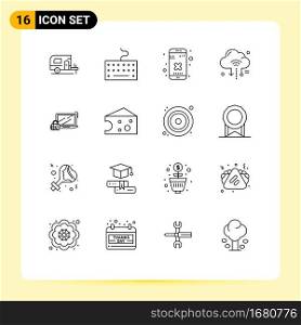 16 Thematic Vector Outlines and Editable Symbols of security, computer, delete, cloud, router Editable Vector Design Elements