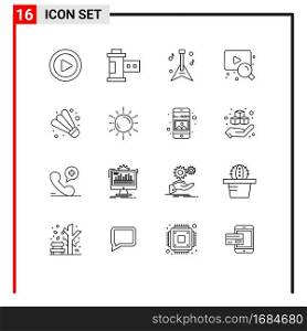 16 Thematic Vector Outlines and Editable Symbols of space, sport, instrument, game, search Editable Vector Design Elements