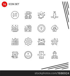16 Thematic Vector Outlines and Editable Symbols of spring, food, gym, carrot, muslim Editable Vector Design Elements