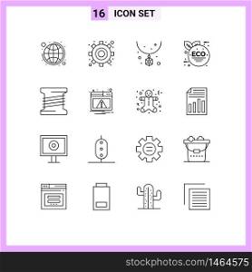 16 Thematic Vector Outlines and Editable Symbols of web, coil, fashion, bobbin, eco leaf Editable Vector Design Elements