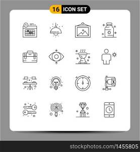 16 Thematic Vector Outlines and Editable Symbols of working, bag, photo, medicine, hospital Editable Vector Design Elements