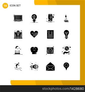 16 Thematic Vector Solid Glyphs and Editable Symbols of bulb, harbor, idea, construction, crane Editable Vector Design Elements