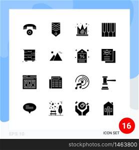 16 Thematic Vector Solid Glyphs and Editable Symbols of cabinet, piano, best, music, audio Editable Vector Design Elements