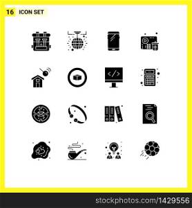 16 Thematic Vector Solid Glyphs and Editable Symbols of city, video, phone, fail, samsung Editable Vector Design Elements