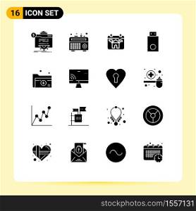 16 Thematic Vector Solid Glyphs and Editable Symbols of document, products, calendar, electronics, devices Editable Vector Design Elements