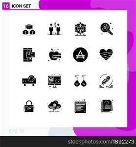 16 Thematic Vector Solid Glyphs and Editable Symbols of ecommerce, user, health, management, canada Editable Vector Design Elements
