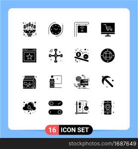 16 Thematic Vector Solid Glyphs and Editable Symbols of favorite, article, cafe, startup, product Editable Vector Design Elements