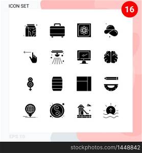 16 Thematic Vector Solid Glyphs and Editable Symbols of finger, straw hat, computer, hat, beach Editable Vector Design Elements