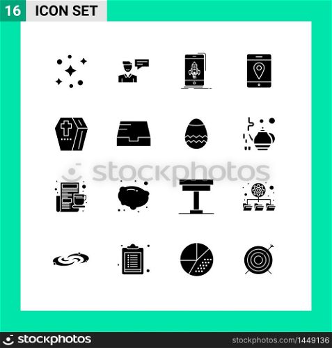 16 Thematic Vector Solid Glyphs and Editable Symbols of halloween, mobile, game, maps, phone Editable Vector Design Elements