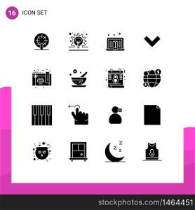 16 Thematic Vector Solid Glyphs and Editable Symbols of herbal, card, laptop, party, back Editable Vector Design Elements