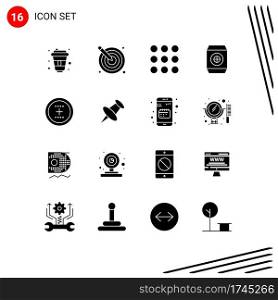 16 Thematic Vector Solid Glyphs and Editable Symbols of interface, add, design, soft, drink Editable Vector Design Elements