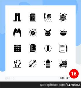 16 Thematic Vector Solid Glyphs and Editable Symbols of male, hipster, contact, moustache, goal Editable Vector Design Elements