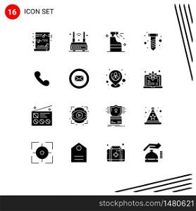 16 Thematic Vector Solid Glyphs and Editable Symbols of mobile, screw, wireless, hardware, product Editable Vector Design Elements
