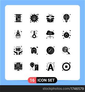 16 Thematic Vector Solid Glyphs and Editable Symbols of rocket, idea, box, design, marketing Editable Vector Design Elements
