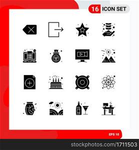 16 Thematic Vector Solid Glyphs and Editable Symbols of ticket, receipt, star, checkout, growth Editable Vector Design Elements