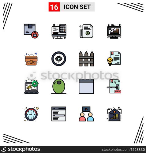 16 Universal Flat Color Filled Line Signs Symbols of business, growth, technology, finance, business Editable Creative Vector Design Elements