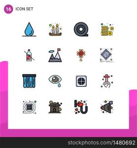 16 Universal Flat Color Filled Line Signs Symbols of motivation, business, coins, accomplished, no Editable Creative Vector Design Elements