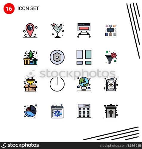 16 Universal Flat Color Filled Lines Set for Web and Mobile Applications tree, user, water, program, database Editable Creative Vector Design Elements