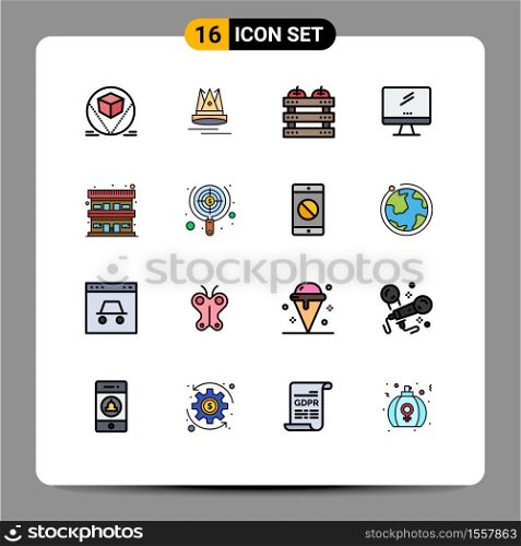 16 Universal Flat Color Filled Lines Set for Web and Mobile Applications pc, device, apple, monitor, holiday Editable Creative Vector Design Elements