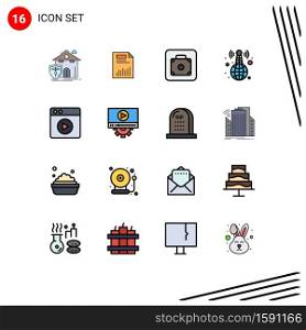 16 Universal Flat Color Filled Lines Set for Web and Mobile Applications broadcasting, service, finance, luggage, baggage Editable Creative Vector Design Elements