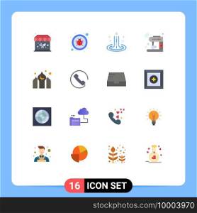 16 Universal Flat Color Signs Symbols of asia, wifi, ripple, machine, internet Editable Pack of Creative Vector Design Elements