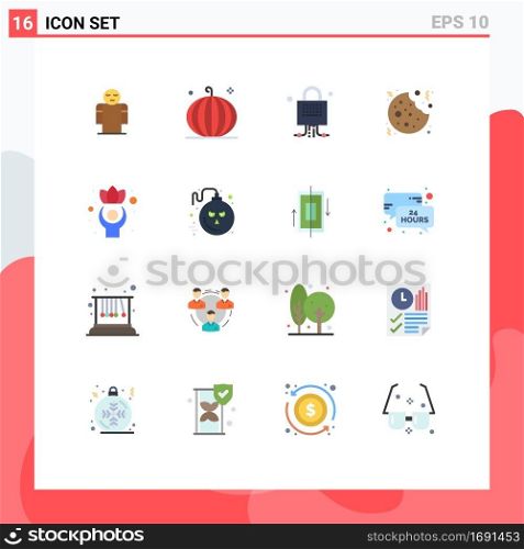 16 Universal Flat Color Signs Symbols of exercise, dessert, thanksgiving, cookie, technology Editable Pack of Creative Vector Design Elements