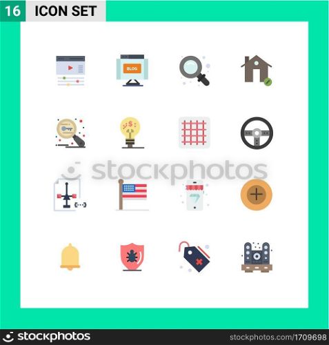 16 Universal Flat Color Signs Symbols of key, house, back, estate, buildings Editable Pack of Creative Vector Design Elements