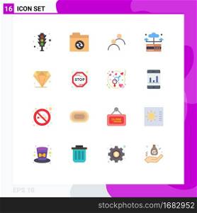 16 Universal Flat Color Signs Symbols of mardi gras, diamond, looked, server, hosting Editable Pack of Creative Vector Design Elements