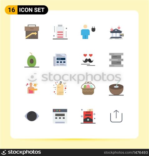 16 Universal Flat Color Signs Symbols of money, banking, avatar, payments, power Editable Pack of Creative Vector Design Elements
